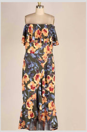 SALE!! LD-B {Belong To Me} Charcoal Waffle Wrap Dress W/Floral Print PLUS SIZE 1X 2X 3X