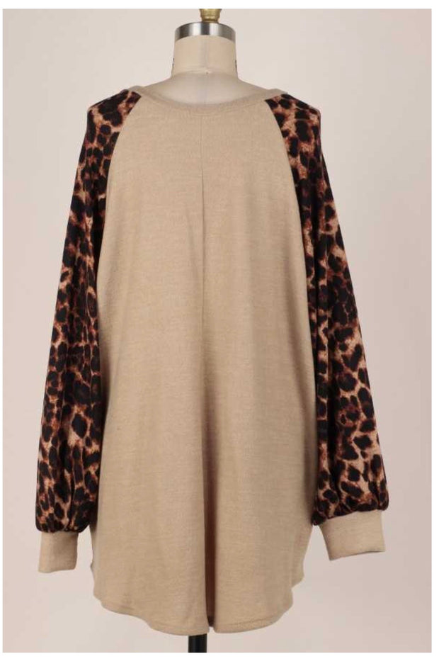 SALE!! CP-G {Too Cute} Beige Knit Top Brown Leopard Sleeve PLUS SIZE XL 2X 3X