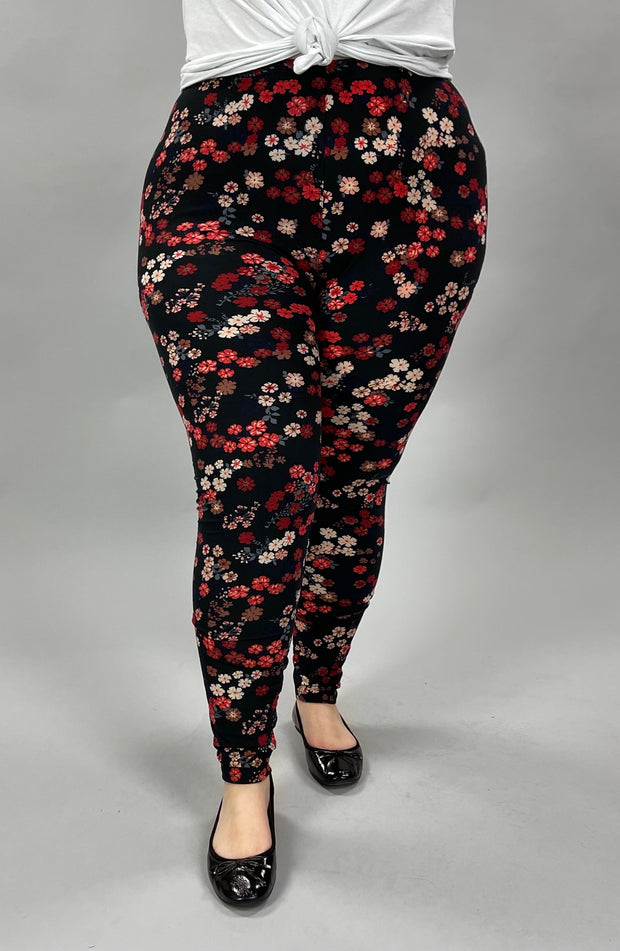 LEG-Z {Whoopsy Daisy} Black Floral Leggings EXTENDED PLUS SIZE 3X/5X