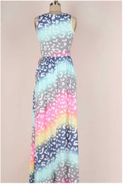 SALE!! LD-Y {Spotted Rainbow}  Multi-Color Long Dress W/Spots PLUS SIZE 1X 2X 3X