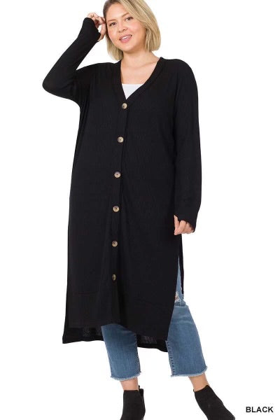 SALE! 25 OT-T {Close To You} Black Ribbed Button Up Duster PLUS SIZE 1X 2X 3X