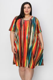 SALE!! 75 PSS-C {Forever Admired} Multi-Color Print V-Neck Dress EXTENDED PLUS SIZE 3X 4X 5X