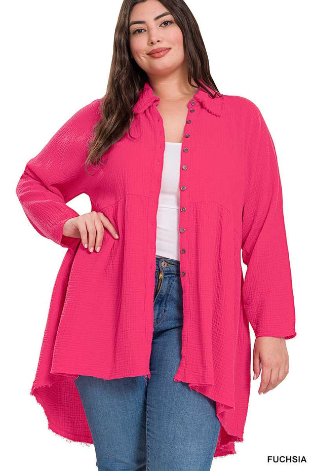 SALE!! 21 SLS-C {Fun And Done} Hot Pink Peplum Raw Edge Top PLUS SIZE 1X 2X 3X