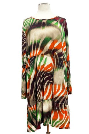 50 PLS {Creative Pursuits} Green/Orange Print RuffleTunic EXTENDED PLUS SIZE 3X 4X 5X