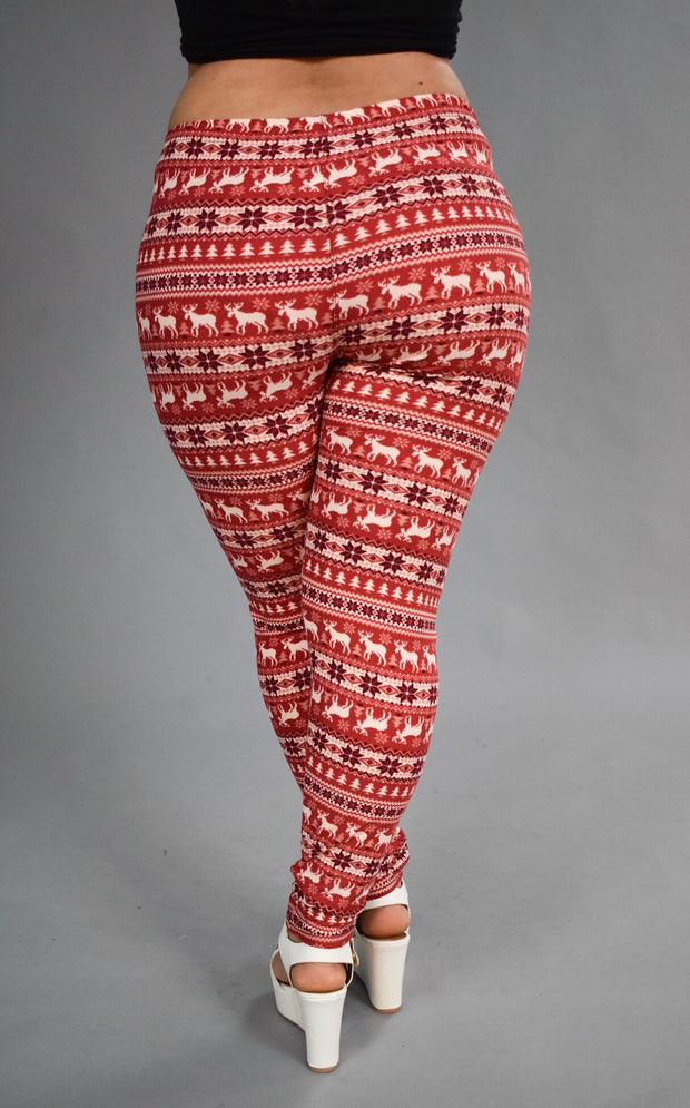 LEG-27 {Happy Holidays} Red Snowflake /Deer Leggings   X-PLUS