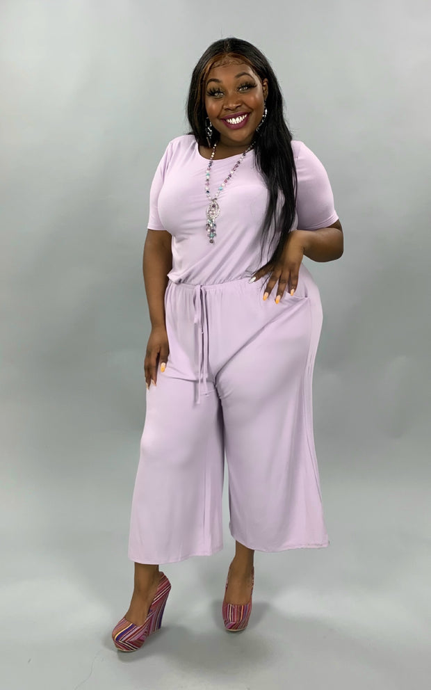 RP-L {Jump For Joy} Dusty Lilac Jumpsuit with Tie Neck/Elastic Waist PLUS SIZE 1X 2X 3X