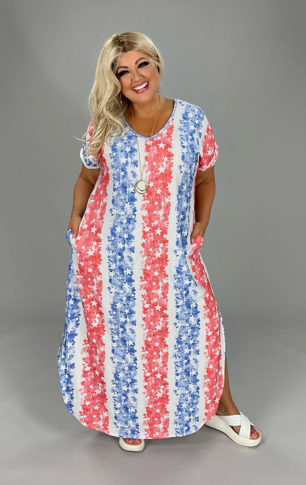 SALE!! LD-K {The Flag Lives On} Red/White/Blue Flag Dress PLUS SIZE XL 2X 3X