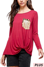 SALE!! SD-R {Much Admired} Maroon Tunic Leopard & Gold Pocket Detail PLUS SIZE XL 2X 3X