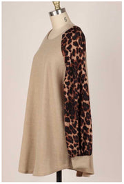 SALE!! CP-G {Too Cute} Beige Knit Top Brown Leopard Sleeve PLUS SIZE XL 2X 3X