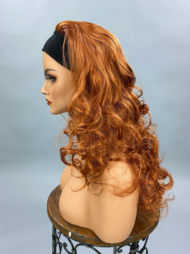 SALE!! {Scarlett} Copper Red Long Curly Headband Wig