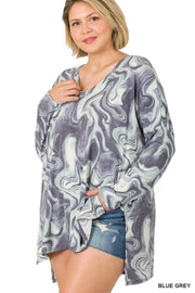 27 PLS  {Saw You Looking} Blue/Grey Marbled Print Top PLUS SIZE 1X 2X 3X