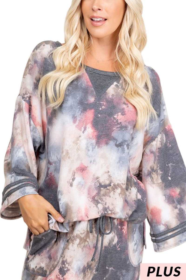 SALE!! 55 PSS-J {Fame Game} Charcoal Mauve Tie Dye Tunic PLUS SIZE XL 2X 3X