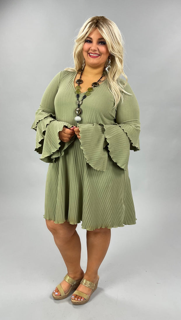 27 SLS-A {Lavish Lifestyle} Olive Ribbed Ruffle Sleeve Dress PLUS SIZE XL 1X 2X