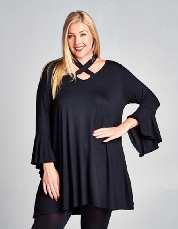 SALE!!  81 SQ-W {Forever Young} Black Soft Dress with Bell Sleeves Plus Size 1X 2X 3X