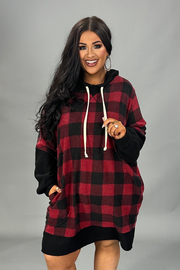 SALE!! HD-A {Waiting For A Sleigh Ride} Red/Black Plaid Tunic W/Hood