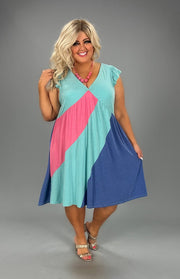 SALE!! 67 CP-D {The Joy Of Color} Mint Color Block Babydoll Dress PLUS SIZE 1X 2X 3X