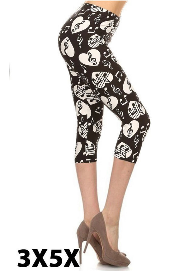 BT-99 {Musical Madness} Music Symbol Capri Leggings EXTENDED PLUS SIZE 3X/5X