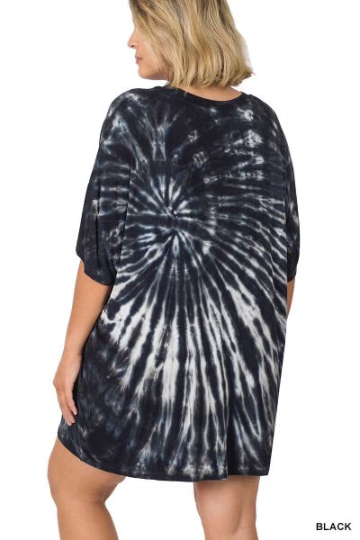 SALE!! 55 PSS-J {Looks Like Fun} Black Tie Dye Tunic PLUS SIZE 1X 2X 3X