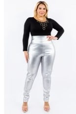 BT-99  {Silver Feelings} Silver Full Length Leggings PLUS SIZE XL 2X 3X