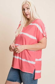 33 PSS-A {Who Am I} Coral  Tie Dye Stripe Top PLUS SIZE XL 2X 3X