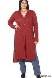 SALE!  23 OT-M  {Close To You} Copper Red Ribbed Button Up Duster PLUS SIZE 1X 2X 3X