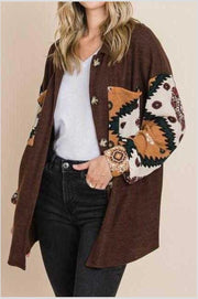 57   OT-W {Touch of Country}  Brown/Print Contrast  Cardigan PLUS SIZE 1X 2X 3X