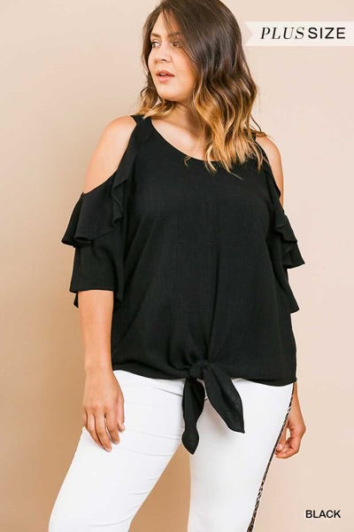 SALE!! 12 OS-C {Wit And Wonder} Umgee! Black Cold Shoulder Top PLUS SIZE XL 1X 2X