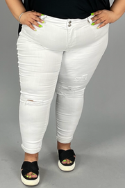 SALE!! LEG-72 {YMI Wanna Betta Butt} White Ripped Cuffed Ankle Jeans PLUS SIZE 14 16 18 20