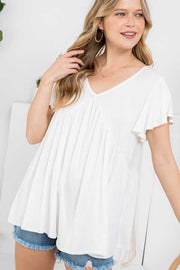 40 SSS-V {Be A Good One} Ivory V-Neck Babydoll Top SALE!! PLUS SIZE XL 2X 3X