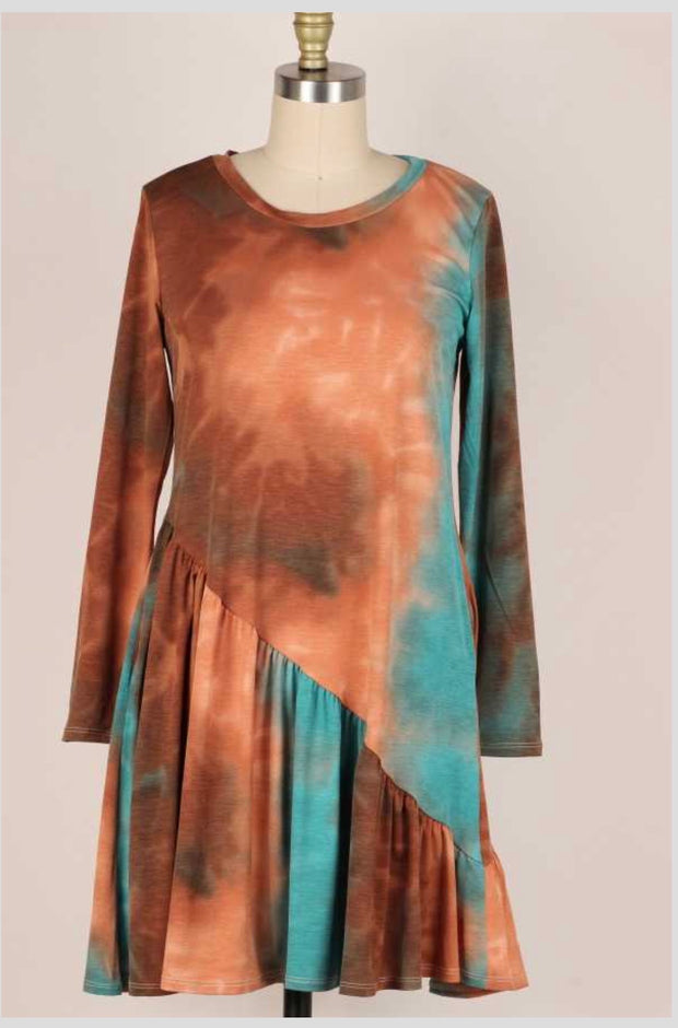 SALE! 11 PLS-B {Life Starts Today} Brown/Green Ruffle Dress PLUS SIZE 1X 2X 3X