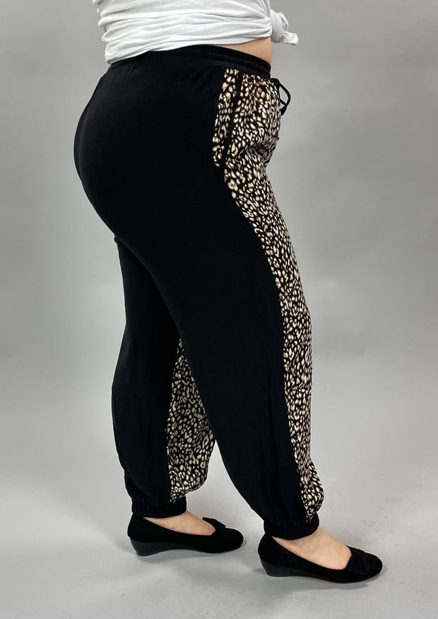 BT-R {City Feels}   Umgee Black/Leopard Print Pants PLUS SIZE XL 1X 2X