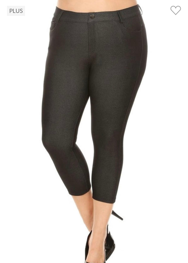 LEG-J {Black Revolution} Black Capri Jeggings PLUS SIZE 1X 2X 3X