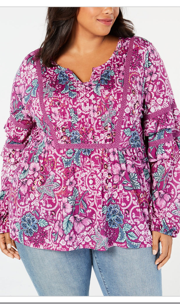 SALE!! CP-A  M-109 {Style & Co} Purple Floral Print Top Retail $59.50