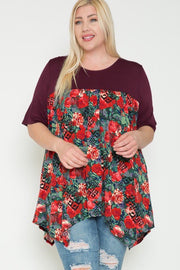 SALE!! 93 CP-H {Style Is Forever} Purple/Red Floral Print Top PLUS SIZE XL 2X 3X