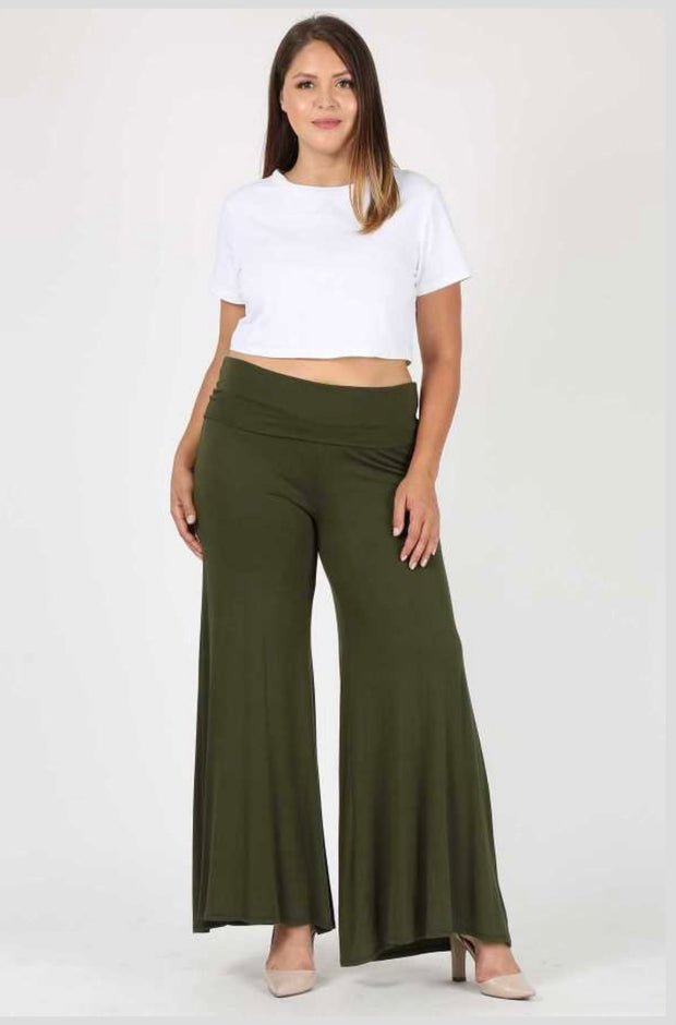 LEG-F {Above & Beyond} Olive Wide Leg Banded Pant PLUS SIZE 1X 2X 3X