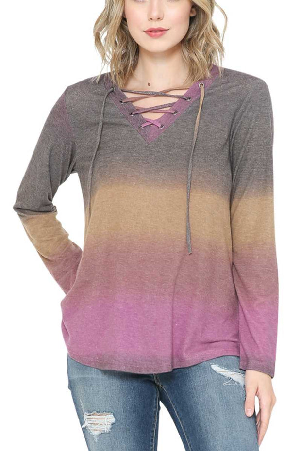 SALE!!  39 PLS-I {Crop It Out} Purple Ombre Neck Detail Top PLUS SIZE XL 2X 3X