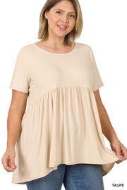 SALE!! 68 SSS-W {Blessed With Curvy} Taupe Babydoll Tunic PLUS SIZE 1X 2X 3X