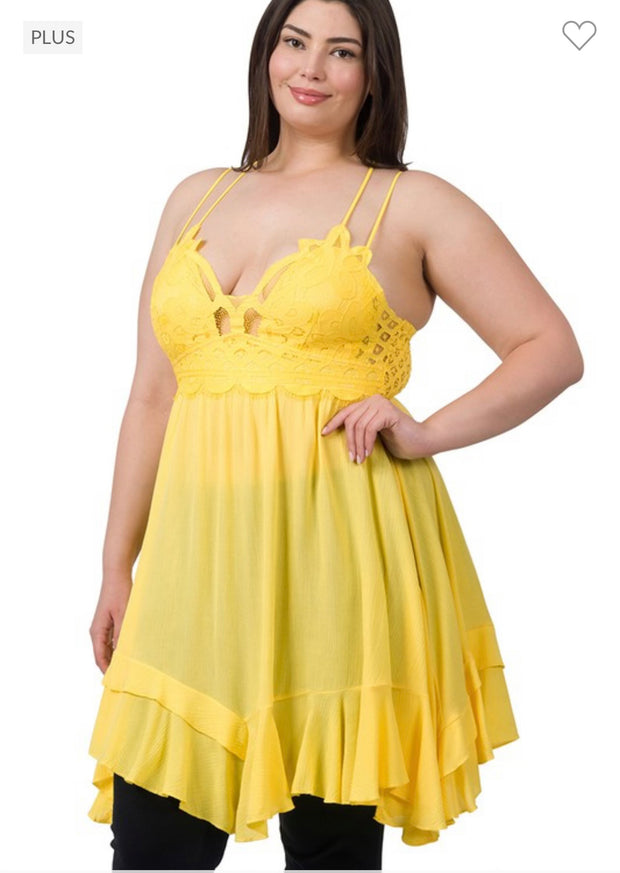 SALE!! 32 SV-B {Holly Sunshine} Yellow Lace Trim Sundress PLUS SIZE 1X 2X 3X