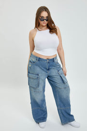 LEG-86 {Ms Cello} Mid-Waisted Washed Denim Skater Jeans EXTENDED PLUS SIZE 14 16 18 20 22