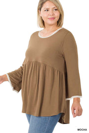 18 SD {Appreciate The Elegance} Mocha Babydoll Top PLUS SIZE 1X 2X 3X