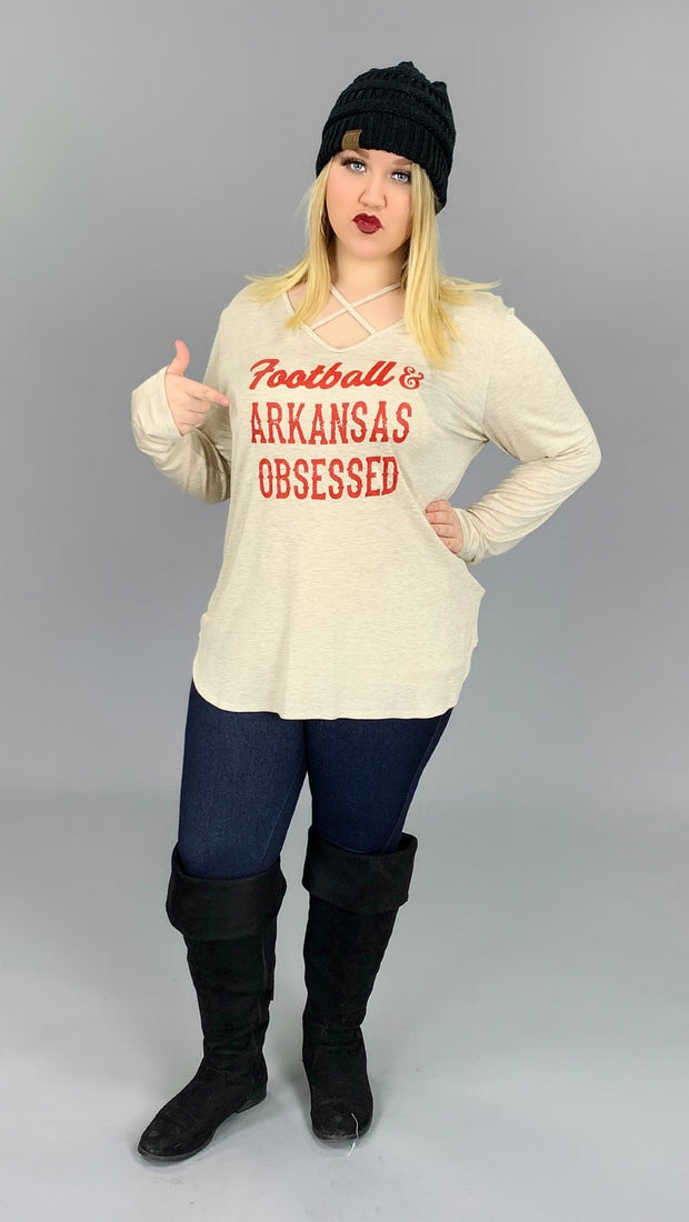 SALE!! GT-M {Football & Arkansas Obsessed} Beige Printed Top