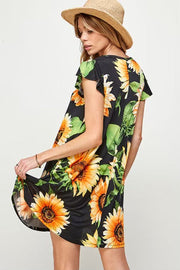 SALE!! 30 PSS-A {Sunflower Fun Flower} Black Printed Dress PLUS SIZE 1X 2X 3X