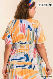 LD-M {Art Inspiration} Umgee Tangerine Tiered Midi Dress PLUS SIZE XL 1X 2X