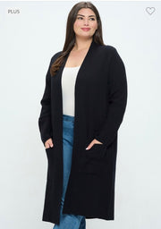 48 OT-A {Drawn To You} Black Long Cardigan w/Hood   PLUS SIZE XL 1X 2X