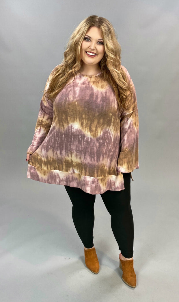 SALE!! PLS-B {Anywhere But Here} Mauve Mocha Tie Dye Knit Tunic PLUS SIZE XL 2X 3X