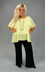 40 CP-A {Lemoncello} Umgee Yellow Swiss Dot Chiffon Top PLUS SIZE XL 1X 2X