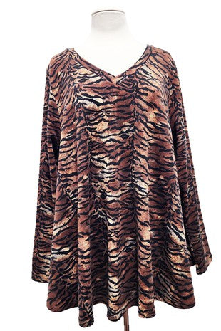 34 PLS {Hear Me Now} Brown Animal Print V-Neck Top EXTENDED PLUS SIZE 3X 4X 5X