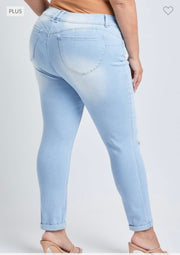 SALE!! LEG-79 {YMI Wanna Betta Butt} Light Wash Ripped Cuffed Ankle Jeans  PLUS SIZE 14 16 18 20