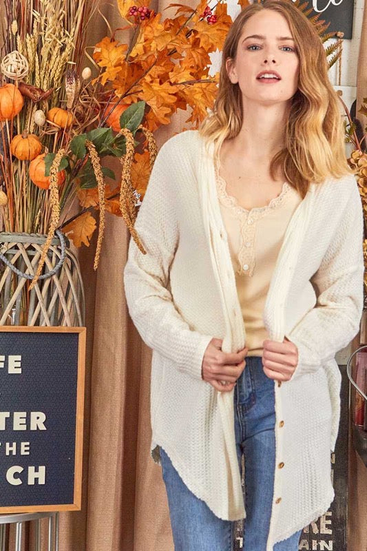 50 OT-A {Endearing Moments} Cream  Raw Hem Cardigan   PLUS SIZE 1X 2X 3X