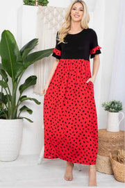 SALE!! LD-V {Ladybug Love} Red/Black Dot Long Dress PLUS SIZE 1X 2X 3X